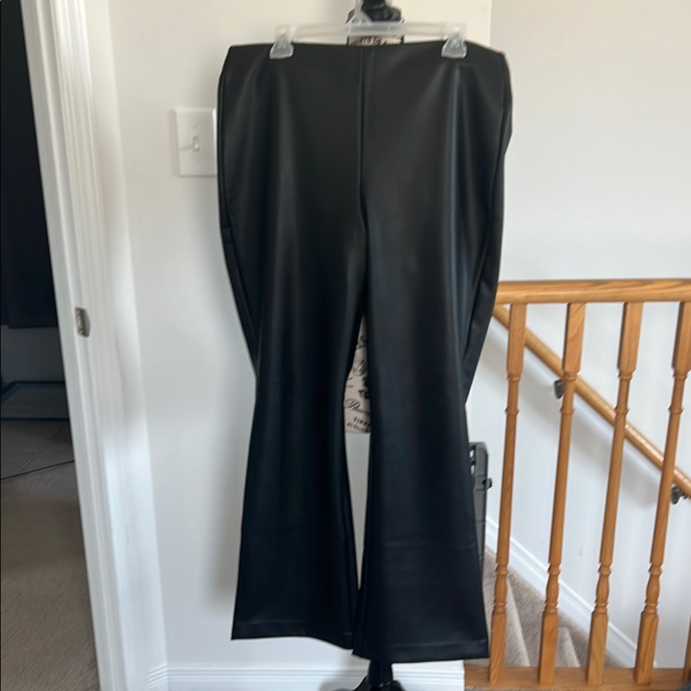 Calvin Klein Black Faux Leather Flare Pants, Sz L